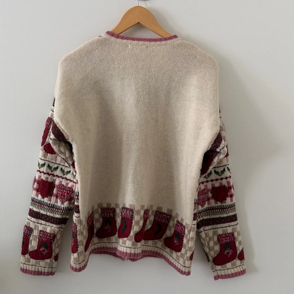 Talbots Christmas Stocking Hearts Mistletoe Cardigan Sweater Size‎ Large - Picture 5 of 5
